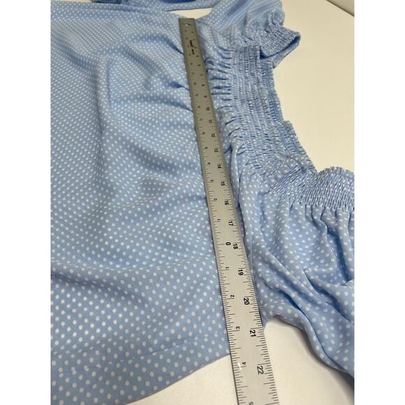 Express Smocked High Low Off-The-Shoulder Blouse Polka Dot Blue Womens Size XL - Picture 8 of 9